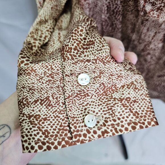 A New Day Brown Snakeskin Silky Button Front Blouse Size Large - Picture 11 of 11